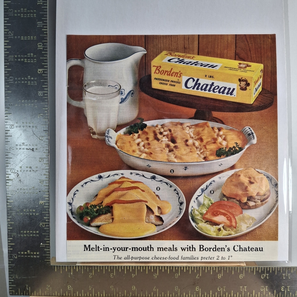 Chateau Yellow Cheese Block - Classic Melted Cheese Vintage Magazine Ad